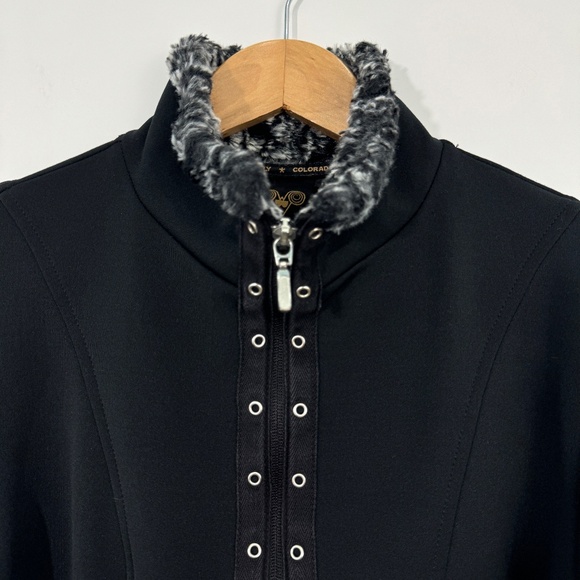 Wooly Bully Wear Women’s Size Small Black Faux Fur Trim Grommet Detail Jacket - Picture 2 of 6